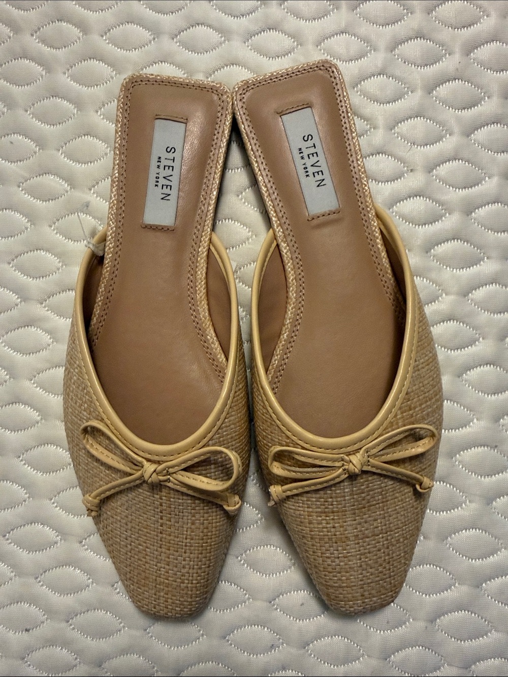 Steven By Steve Madden Tan Celeste Raffia Bow Slip-On Mules